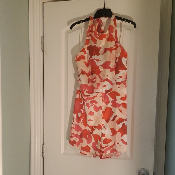 Lulus Pants - Lulu's Floral Halter Neck Jumpsuit in Red and Cream
